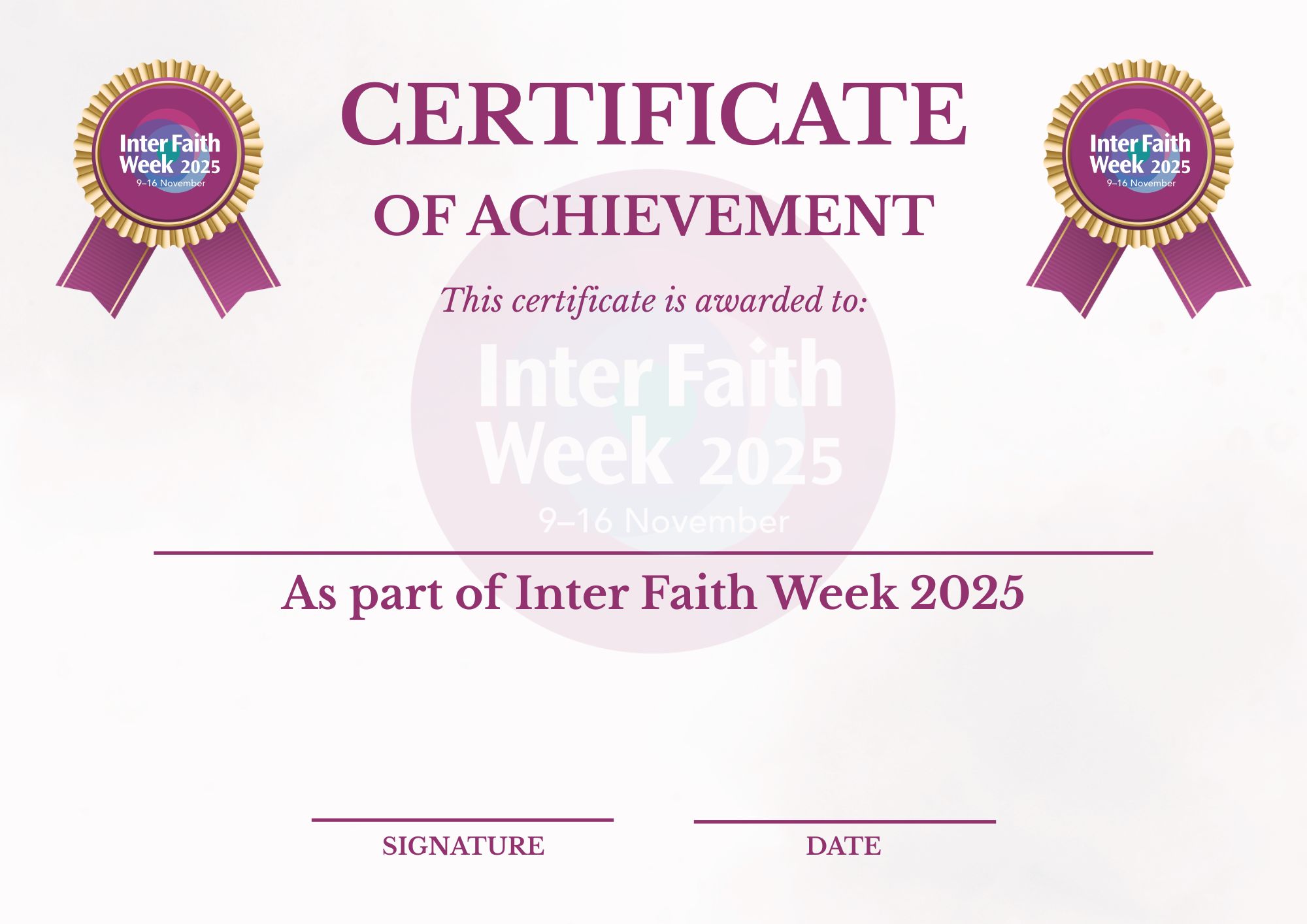 Inter Faith Week 2025 certificate template v2