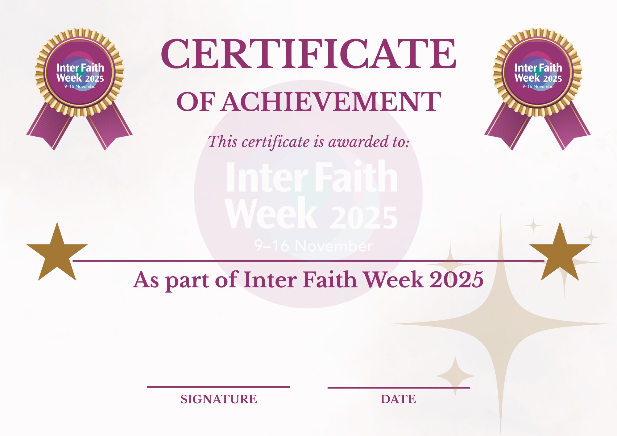 Inter Faith Week 2025 certificate template v1