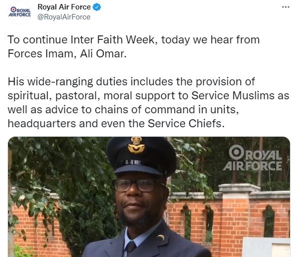 tweet from royal airforce about chaplains 2016